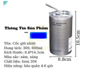 Cốc giữ nhiệt inox kèm ống hút 600ml- Loại in Tmark (Kiện 50 cái)